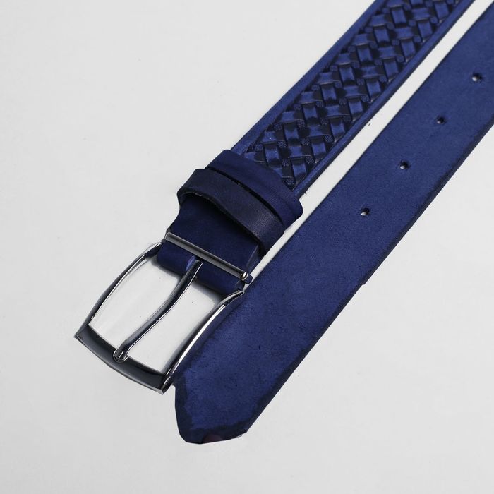 Ремень мужской, плетение, пряжка металл, ширина - 3,5 см, цвет синий