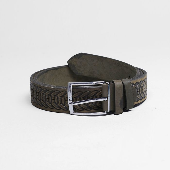 Ремень мужской, пряжка металл, ширина - 3,5 см, цвет серо-зеленый