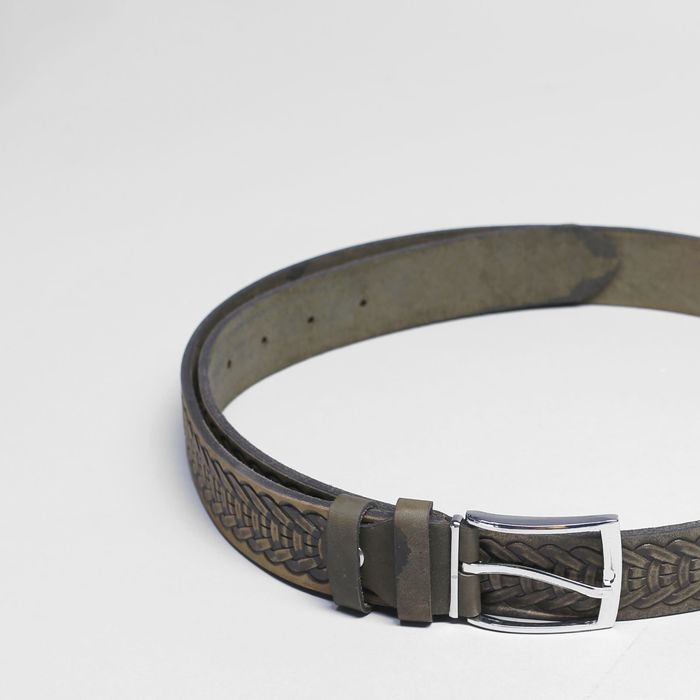 Ремень мужской, пряжка металл, ширина - 3,5 см, цвет серо-зеленый