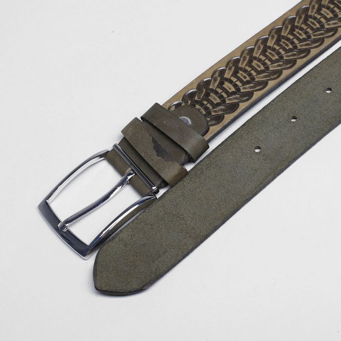Ремень мужской, пряжка металл, ширина - 3,5 см, цвет серо-зеленый