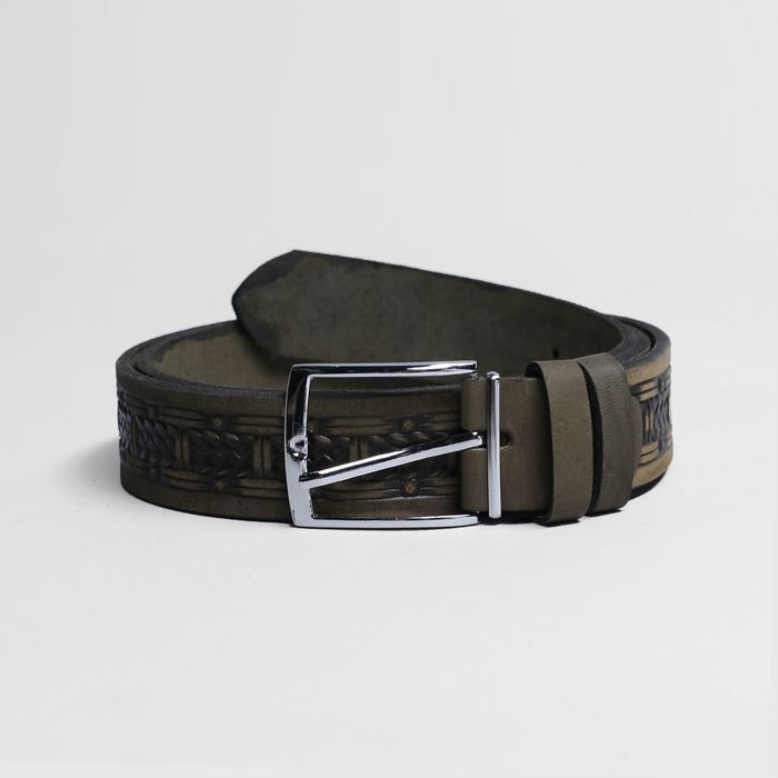 Ремень мужской, пряжка металл, ширина - 3,5 см, цвет серо-зелёный