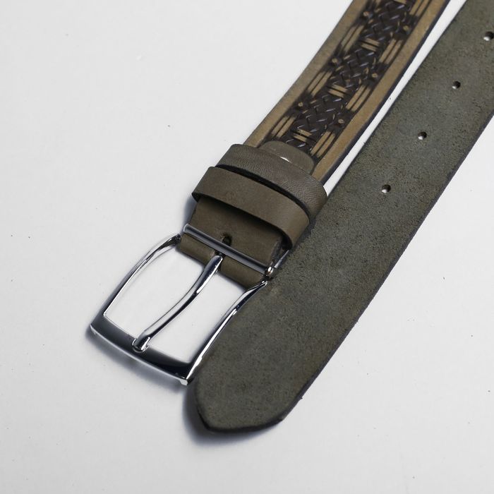 Ремень мужской, пряжка металл, ширина - 3,5 см, цвет серо-зелёный