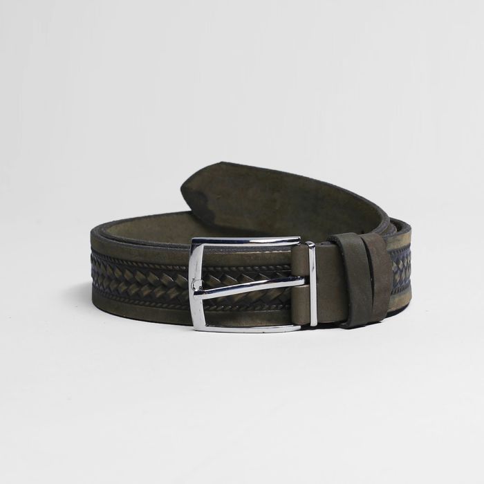 Ремень мужской, пряжка металл, ширина - 3,5 см, цвет серо-зеленый