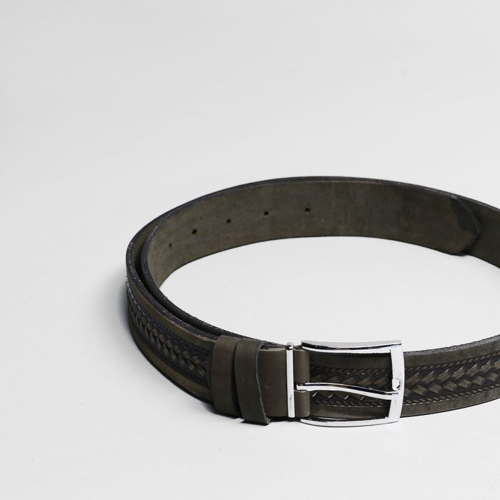 Ремень мужской, пряжка металл, ширина - 3,5 см, цвет серо-зеленый