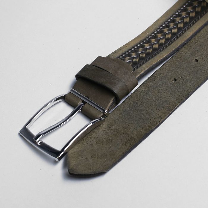 Ремень мужской, пряжка металл, ширина - 3,5 см, цвет серо-зеленый
