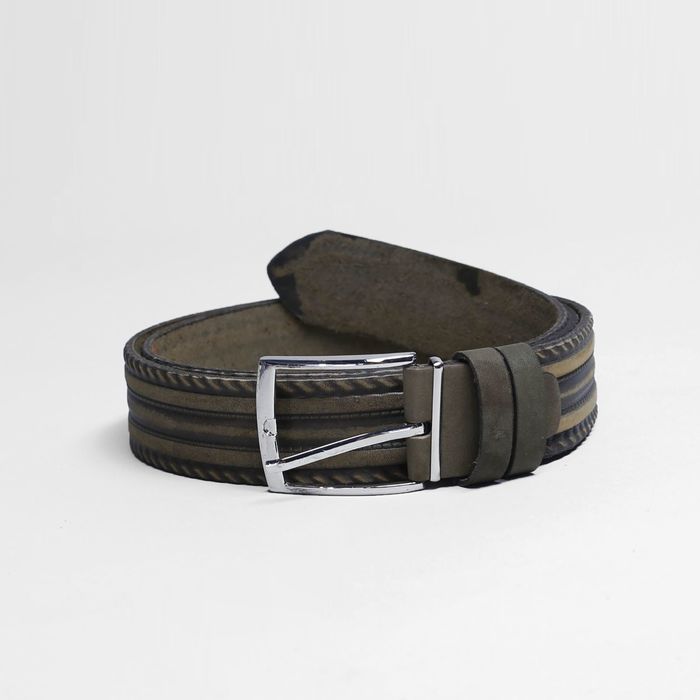 Ремень мужской, пряжка металл, ширина - 3,5 см, цвет серо-зелёный