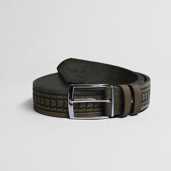 Ремень мужской, пряжка металл, ширина - 3,5 см, цвет серо-зелёный