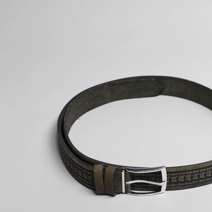 Ремень мужской, пряжка металл, ширина - 3,5 см, цвет серо-зелёный