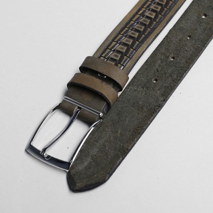 Ремень мужской, пряжка металл, ширина - 3,5 см, цвет серо-зелёный