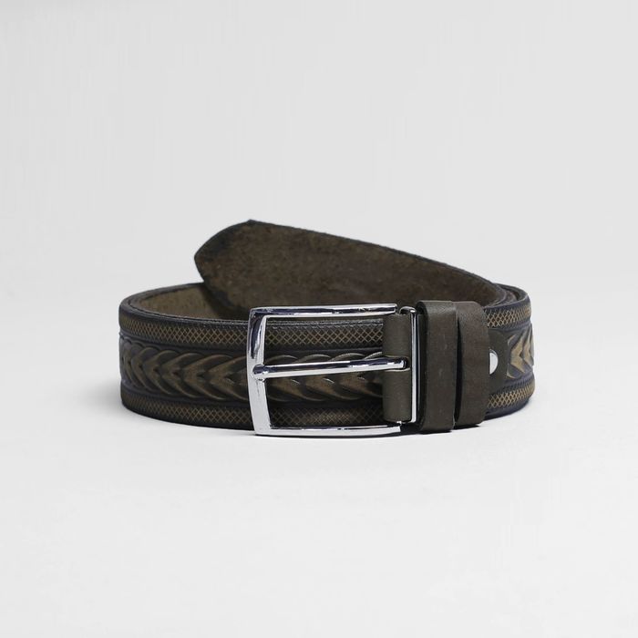 Ремень мужской, пряжка металл, ширина - 3,5 см, цвет серо-зеленый