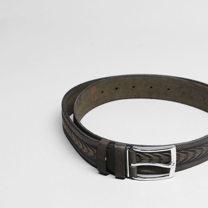 Ремень мужской, пряжка металл, ширина - 3,5 см, цвет серо-зеленый