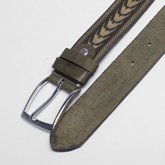 Ремень мужской, пряжка металл, ширина - 3,5 см, цвет серо-зеленый