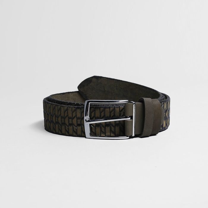Ремень мужской, пряжка металл, ширина - 3,5 см, цвет серо-зелёный
