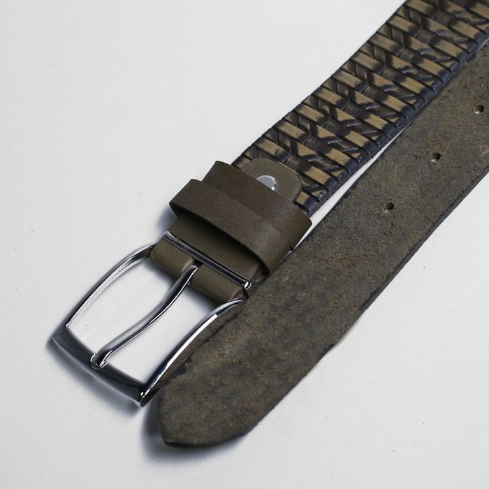 Ремень мужской, пряжка металл, ширина - 3,5 см, цвет серо-зелёный