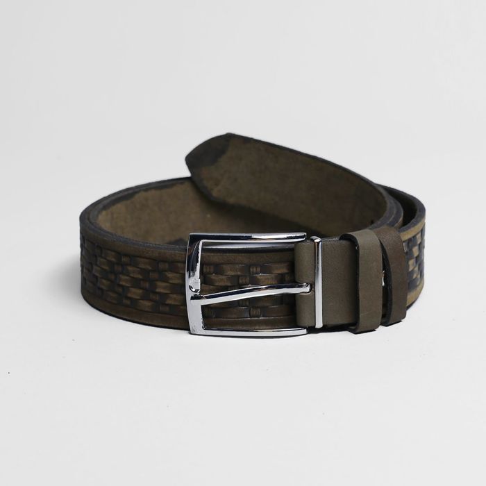 Ремень мужской, пряжка металл, ширина - 3,5 см, цвет серо-зеленый
