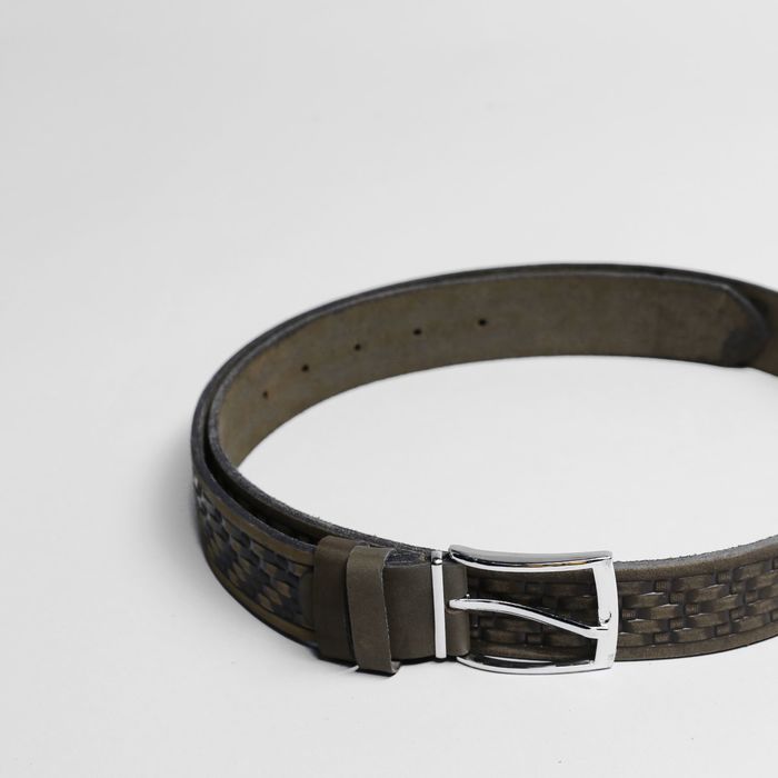 Ремень мужской, пряжка металл, ширина - 3,5 см, цвет серо-зеленый