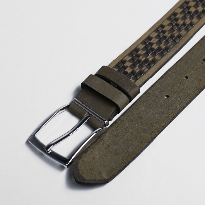 Ремень мужской, пряжка металл, ширина - 3,5 см, цвет серо-зеленый