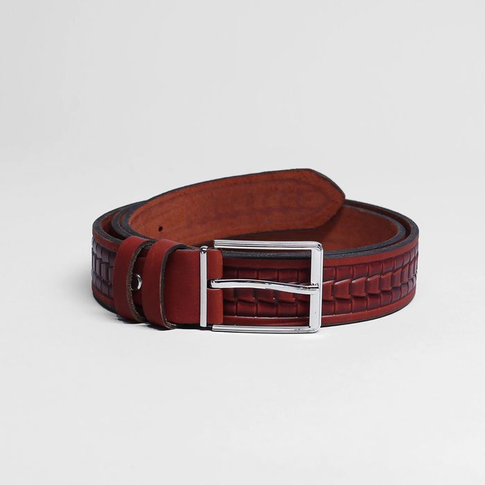 Ремень мужской, пряжка металл, ширина - 3,5 см, цвет рыжий