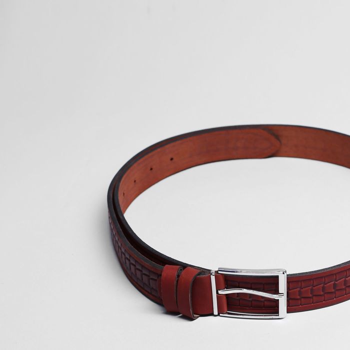 Ремень мужской, пряжка металл, ширина - 3,5 см, цвет рыжий