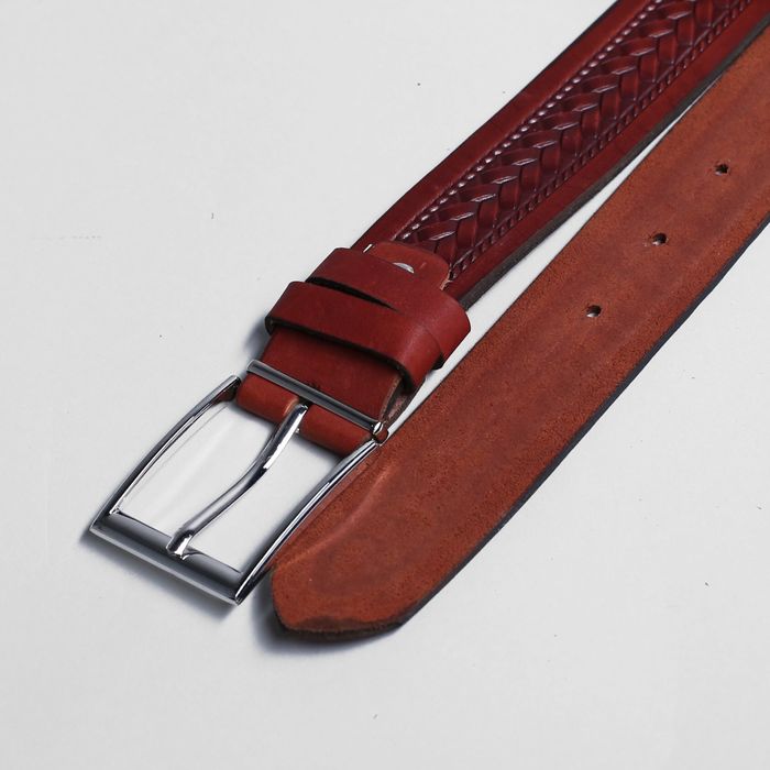 Ремень мужской, пряжка металл, ширина - 3,5 см, цвет рыжий