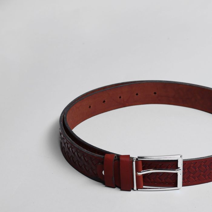 Ремень мужской, плетение, пряжка металл, ширина - 3,5 см, цвет рыжий
