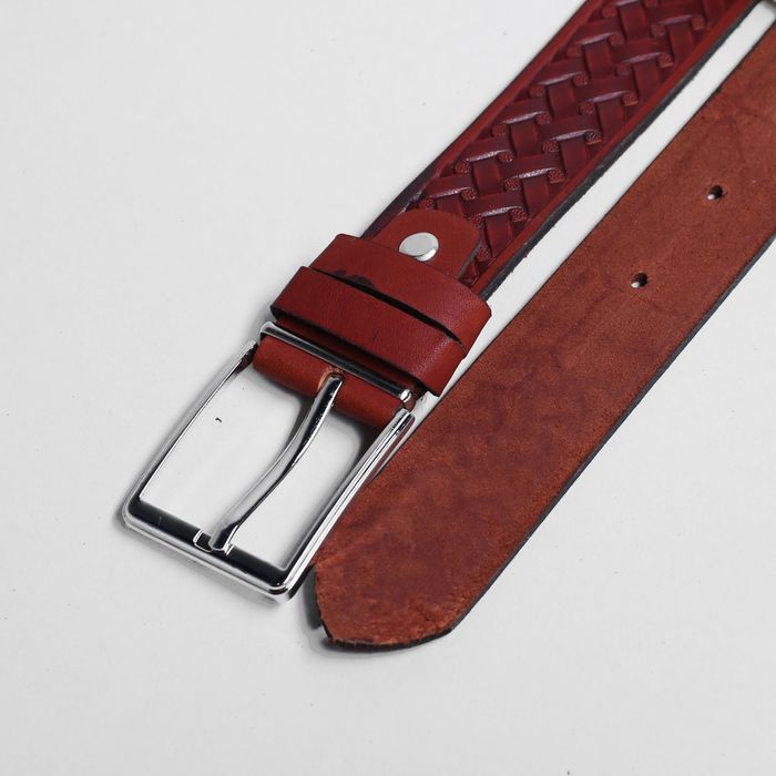 Ремень мужской, плетение, пряжка металл, ширина - 3,5 см, цвет рыжий