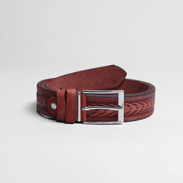 Ремень мужской, пряжка металл, ширина - 3,5 см, цвет рыжий