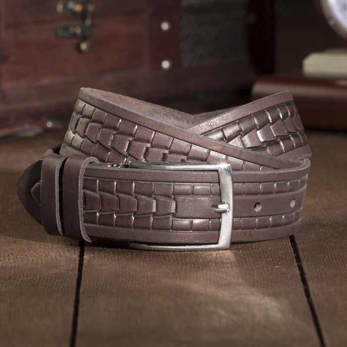 Ремень мужской, пряжка металл, ширина - 3,5 см, цвет кофе