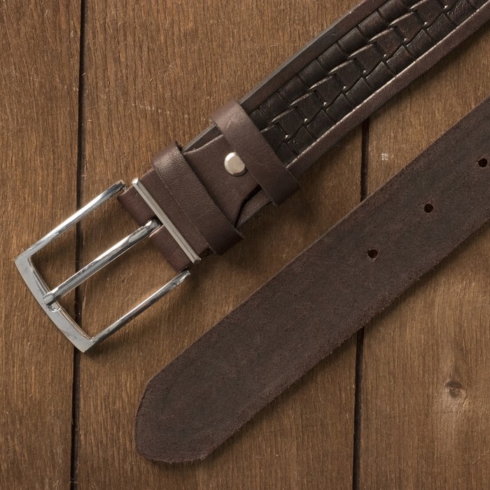 Ремень мужской, пряжка металл, ширина - 3,5 см, цвет кофе