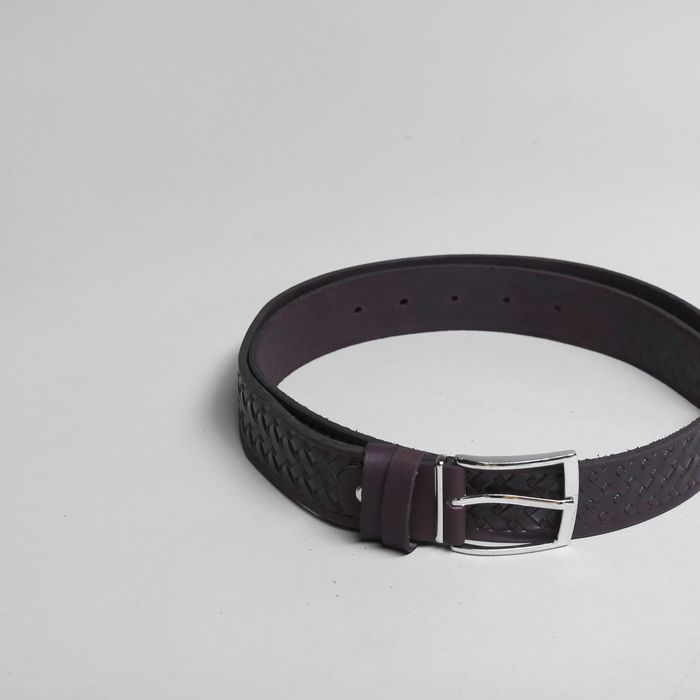 Ремень мужской, плетение, пряжка металл, ширина - 3,5 см, цвет кофе