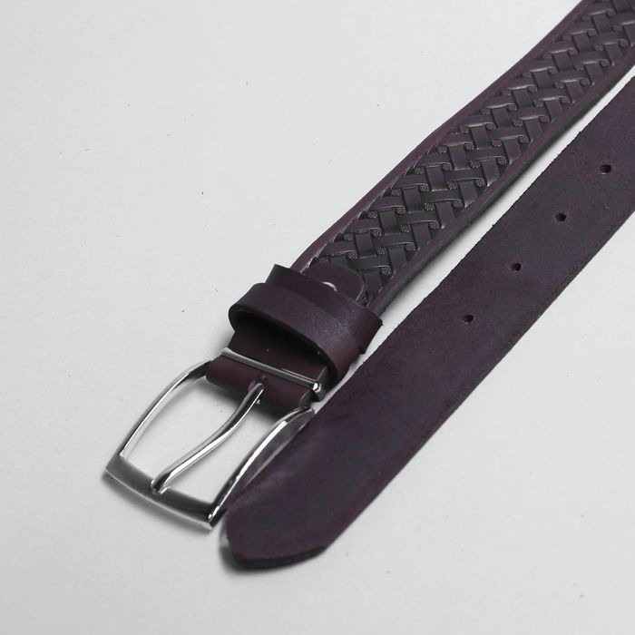 Ремень мужской, плетение, пряжка металл, ширина - 3,5 см, цвет кофе