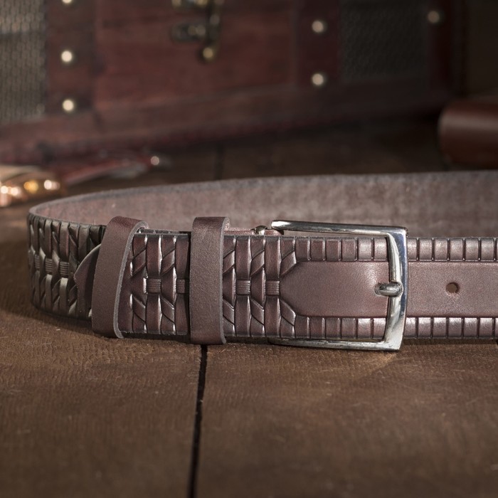 Ремень мужской, пряжка металл, ширина - 3,5 см, цвет кофе