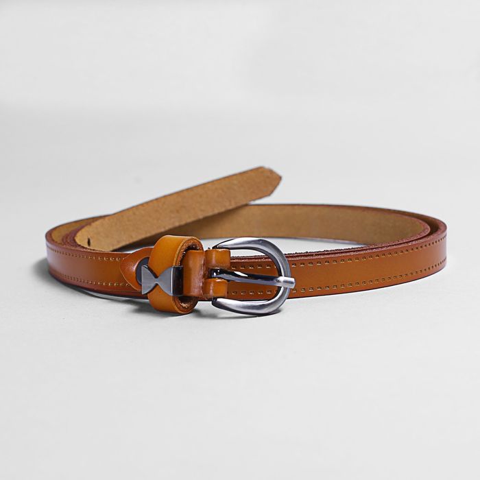 Ремень женский, пряжка тёмный металл, ширина - 1,2 см, цвет рыжий