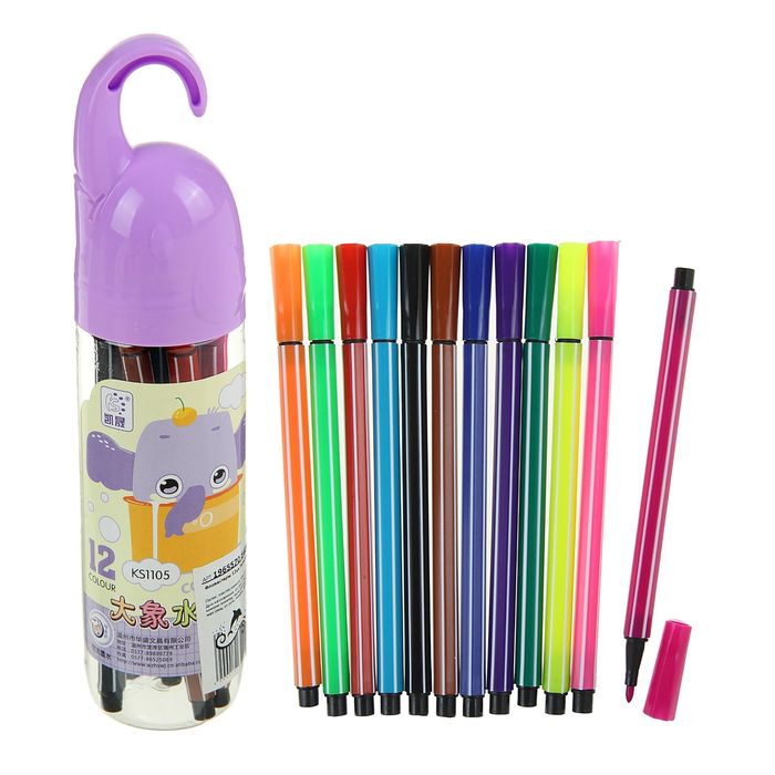 Фломастеры 12цв Полоски в тубусе Слон