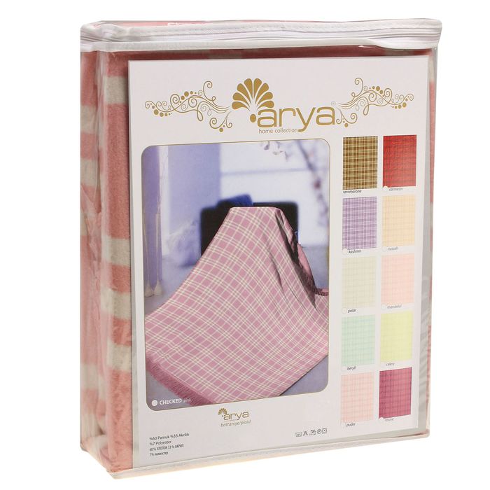 Плед Arya 130Х170 Checked цв.розовый, 60% хлопок, 40% акрил, 500 г/м