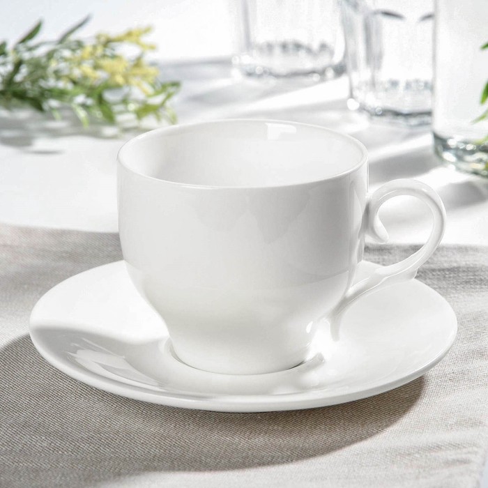 Чайная пара фарфоровая Wilmax, 2 предмета: чашка 330 мл, блюдце d=15,6 см, цвет белый кофейная пара фарфоровая wilmax 2 предмета чашка 160 мл блюдце цвет белый