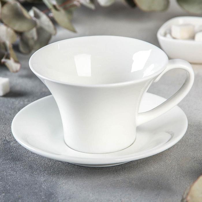 Чайная пара фарфоровая Wilmax, 2 предмета: чашка 400 мл, блюдце d=18,4 см, цвет белый чайная пара фарфоровая wilmax ilona 2 предмета чашка 200 мл блюдце цвет белый