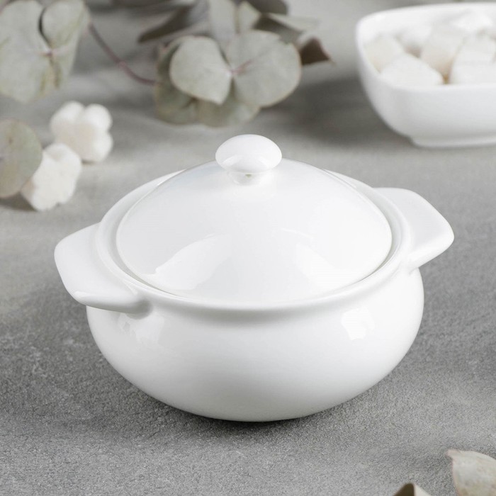 Горшок фарфоровый для запекания, 350 мл, цвет белый