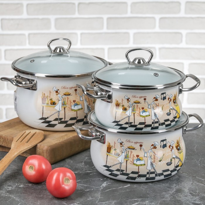 Набор кастрюль "Гурманика", 3 шт: 1,5 л, 2,5 л, 3,5 л