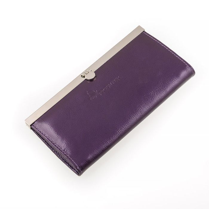 Портмоне женское на фермуаре, 3 отдела для купюр, для монет, для кредитных карт, цвет фиолетовый