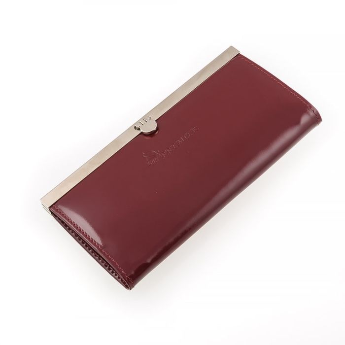 Портмоне женское на фермуаре, 3 отдела для купюр, для монет, для кредитных карт, цвет красный