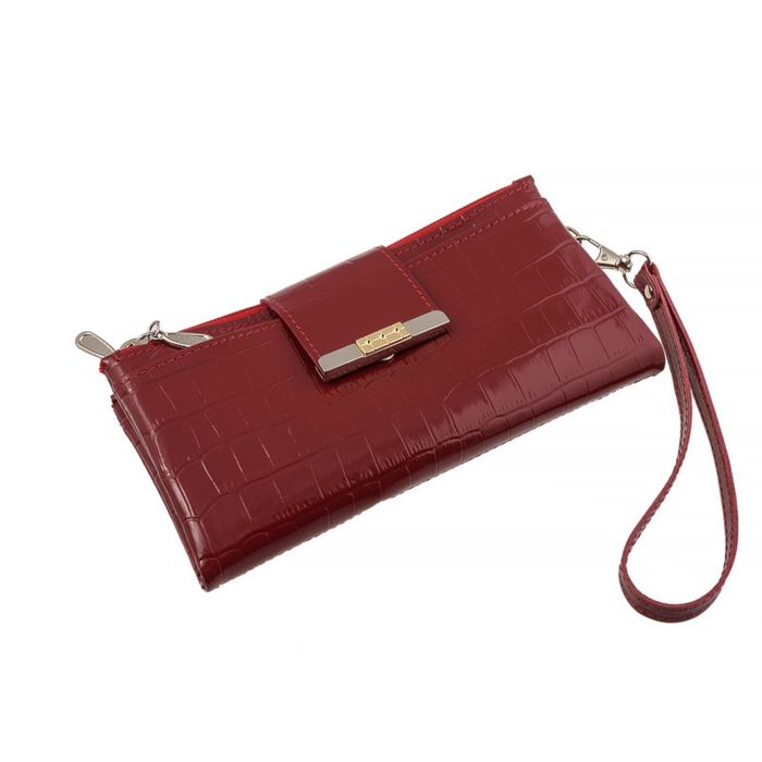 Портмоне женское, 3 отдела для купюр, для монет, для кредитных карт, цвет красный