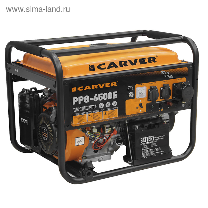 Генератор CARVER PPG- 6500Е, бензиновый, 5/5.5 кВт, 220 В, 25 л, электронный старт генератор carver ppg 6500 builder 01 020 00019