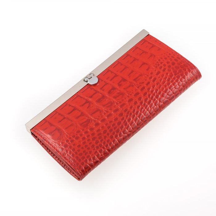 Портмоне женское на фермуаре, 3 отдела для купюр, для монет, для кредитных карт, цвет красный