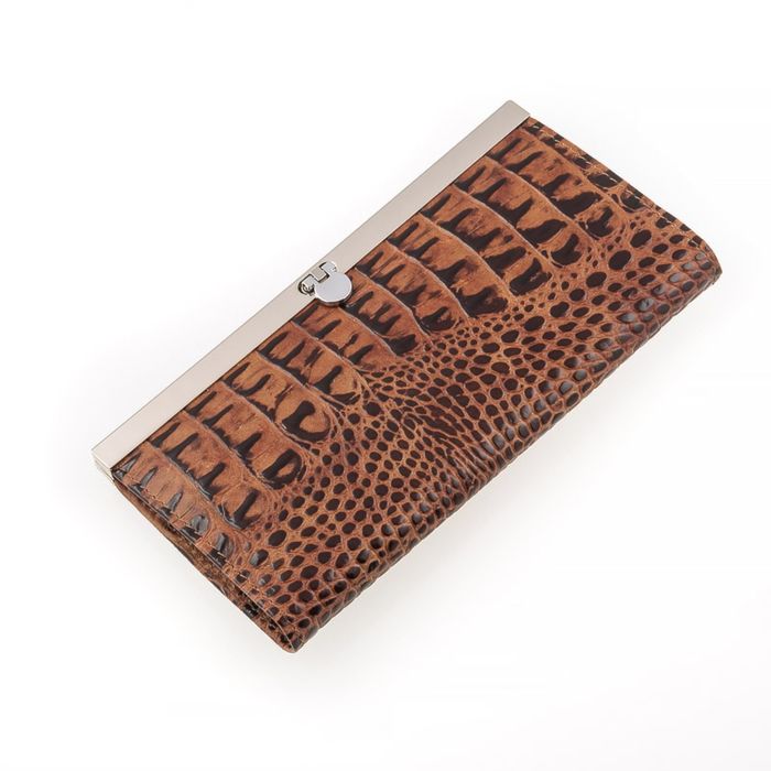 Портмоне женское на фермуаре, 3 отдела для купюр, для монет, для кредитных карт, цвет коричневый