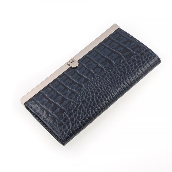 Портмоне женское на фермуаре, 3 отдела для купюр, для монет, для кредитных карт, цвет синий