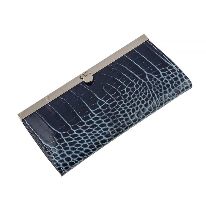 Портмоне женское на фермуаре, 3 отдела для купюр, для монет, для кредитных карт, цвет синий