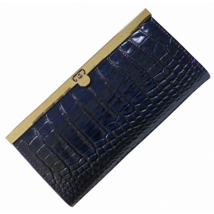 Портмоне женское на фермуаре, 3 отдела для купюр, для монет, для кредитных карт, цвет синий