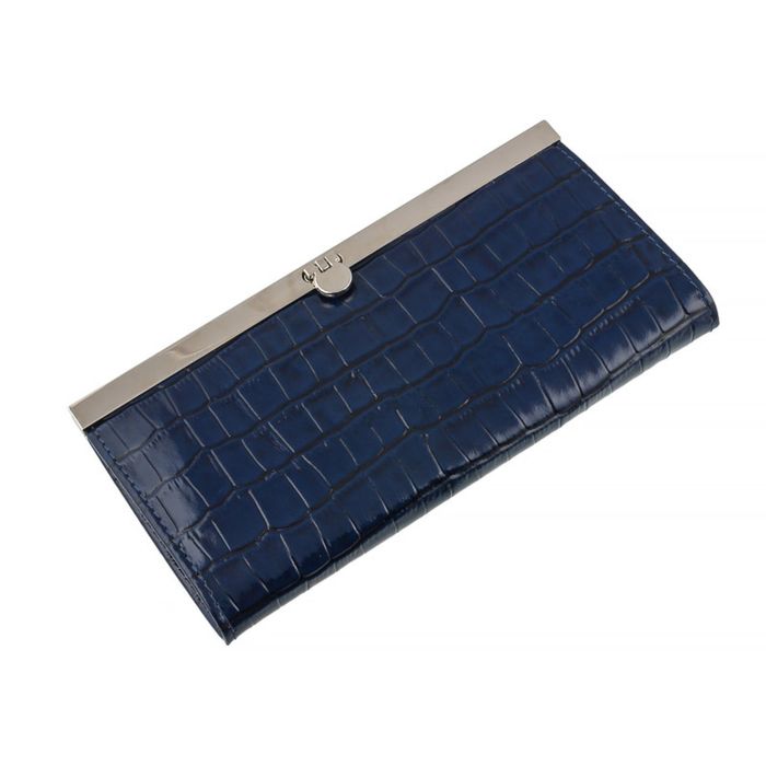 Портмоне женское на фермуаре, 3 отдела для купюр, для монет, для кредитных карт, цвет синий