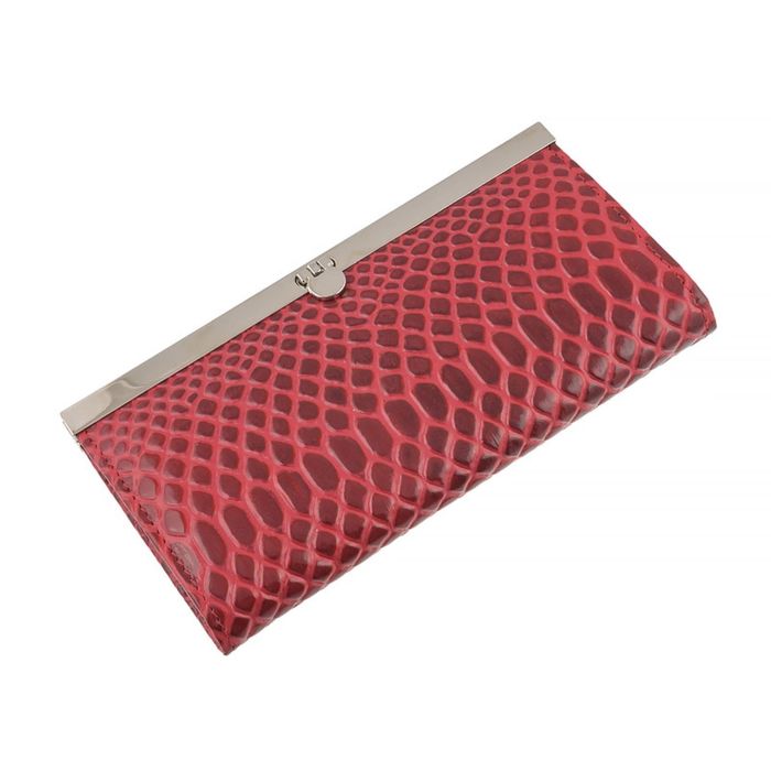 Портмоне женское на фермуаре, 3 отдела для купюр, для монет, для кредитных карт, цвет малиновый